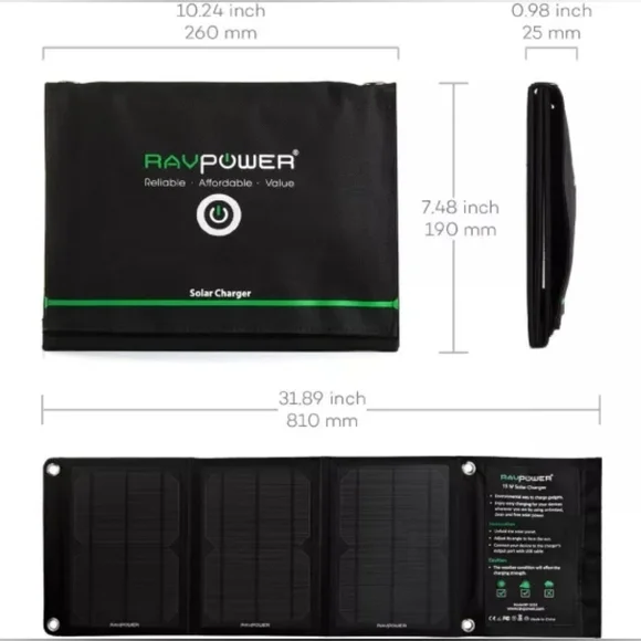 RAVPower 15W Foldable Solar Charger W/Dual USB Port - RP-SC02 - NWT